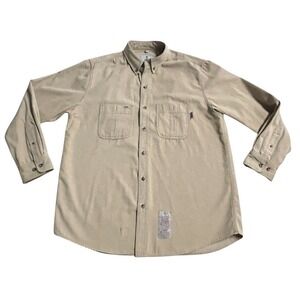 Tyndale FR Shirt Men's Beige Flame Resistant Made USA Button Down Pockets‎ Large